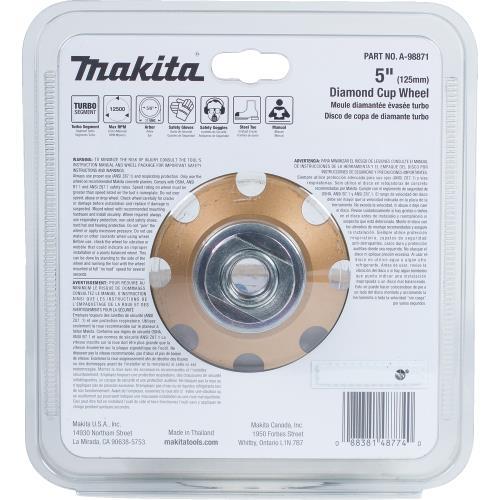 Makita A-98871 5" Low‘Vibration Diamond Cup Wheel, Turbo