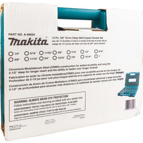 Makita A-99655 14 Pc. 3/8" Drive Deep Well SAE Impact Socket Set