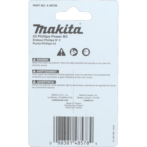 Makita A-99786 ImpactX, #2 Phillips 2³ Power Bit, 15/pk