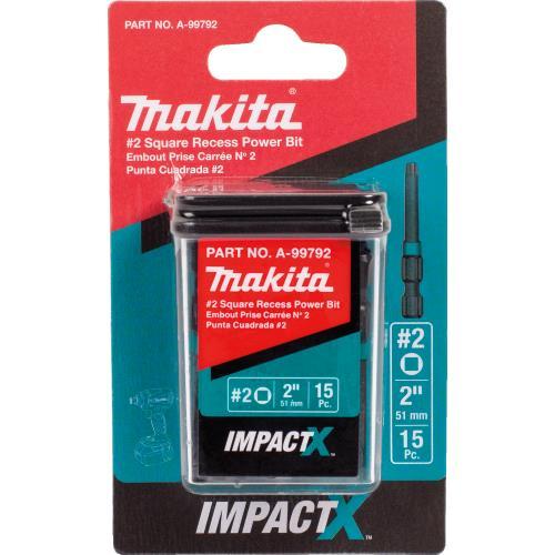 Makita A-99792 ImpactX, #2 Square Recess 2³ Power Bit, 15/pk