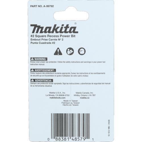 Makita A-99792 ImpactX, #2 Square Recess 2³ Power Bit, 15/pk