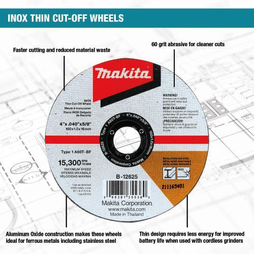 Makita B-12625-10 4" x .040" x 5/8" INOX Thin Cut‘Off Wheel, 10/pk