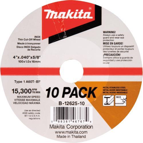 Makita B-12625-10 4" x .040" x 5/8" INOX Thin Cut‘Off Wheel, 10/pk