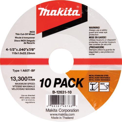 Makita B-12631-10 4‘1/2" x .040" x 7/8" INOX Thin Cut‘Off Wheel, 10/pk