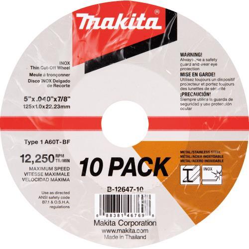 Makita B-12647-10 5" x .040" x 7/8" INOX Thin Cut‘Off Wheel, 10/pk