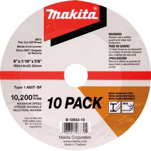 Makita B-12653-10 6" x 1/16" x 7/8" INOX Thin Cut‘Off Wheel, 10/pk