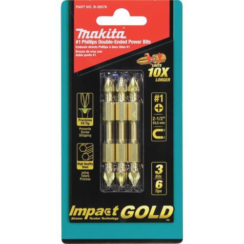 Makita B-39578 Impact GOLD® #1 (2˜1/2") Phillips Double˜Ended Power Bit, 3/pk