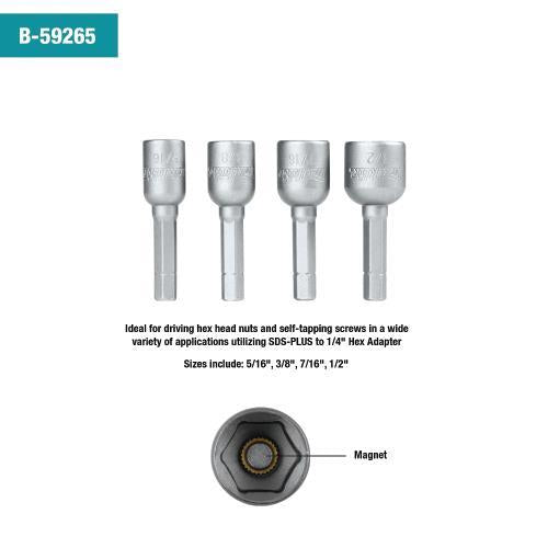 Makita B-59265 4 Pc. Magnetic Nutsetter Set, 5/16", 3/8", 7/16", 1/2"