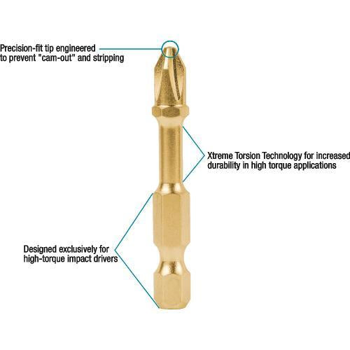 Makita B-60492 Impact GOLD® #2 Phillips 2³ Power Bit, 2/pk