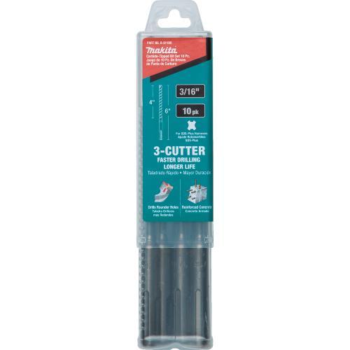 Makita B-61189 3/16" x 6" SDS‘PLUS Bit, 3‘Cutter, 10/pk