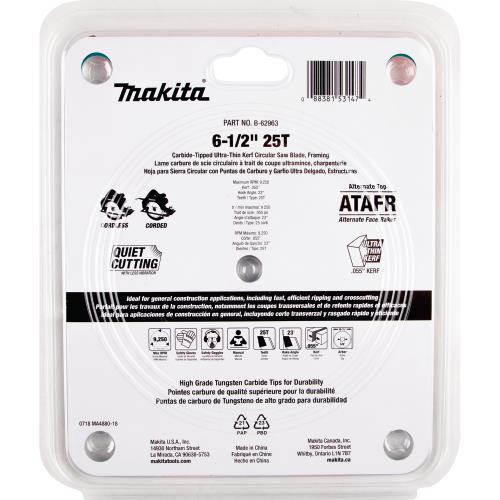 Makita B-62963 6‘1/2" 25T Carbide‘Tipped Max Efficiency Circular Saw Blade, Framing