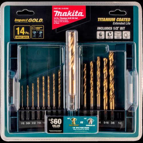 Makita B-65399 Impact GOLD® 14 Pc. Titanium Drill Bit Set, 1/4" Hex Shank