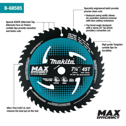 Makita B-68585 7‘1/4" 45T Carbide‘Tipped Max Efficiency Saw Blade, Fine Crosscutting