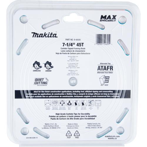 Makita B-68585 7‘1/4" 45T Carbide‘Tipped Max Efficiency Saw Blade, Fine Crosscutting