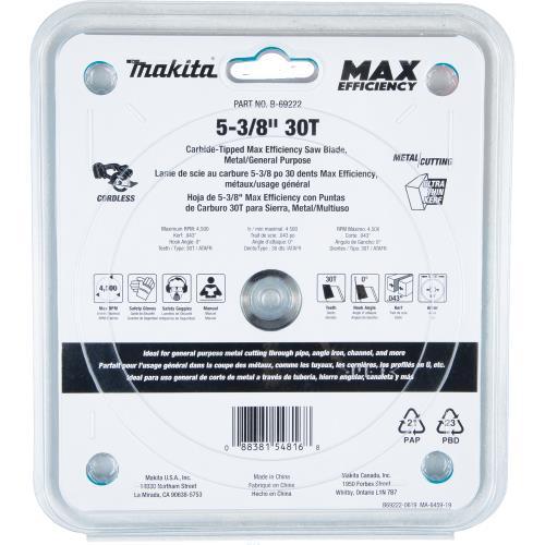 Makita B-69222 5‘3/8" 30T Carbide‘Tipped Max Efficiency Saw Blade, Metal/General Purpose