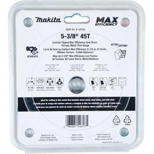 Makita B-69238 5‘3/8" 45T Carbide‘Tipped Max Efficiency Saw Blade, Ferrous Metal‘Thin Gauge