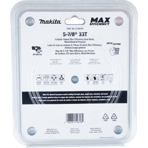 Makita B-69244 5‘7/8" 33T Carbide‘Tipped Max Efficiency Saw Blade, Metal/General Purpose