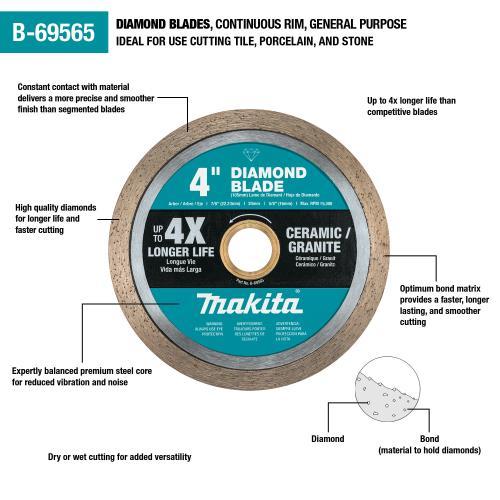 Makita B-69565 4" Diamond Blade, Continuous Rim, General Purpose