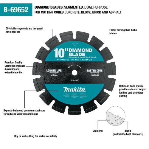 Makita B-69652 10" Diamond Blade, Segmented, Dual Purpose