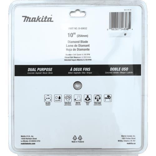 Makita B-69652 10" Diamond Blade, Segmented, Dual Purpose