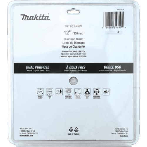 Makita B-69668 12" Diamond Blade, Segmented, Dual Purpose