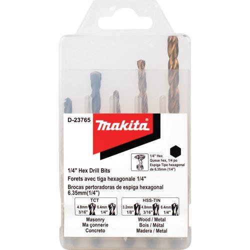 Makita D-23765 5 Pc. Masonry and Metal Drill Bit Set, 1/4" Hex Shank