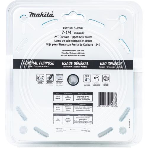 Makita D-45989 7‘1/4" 24T Carbide‘Tipped Circular Saw Blade, Framing/General Purpose