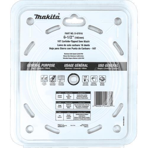 Makita D-67016 6‘1/2" 16T Carbide‘Tipped Circular Saw Blade, Framing