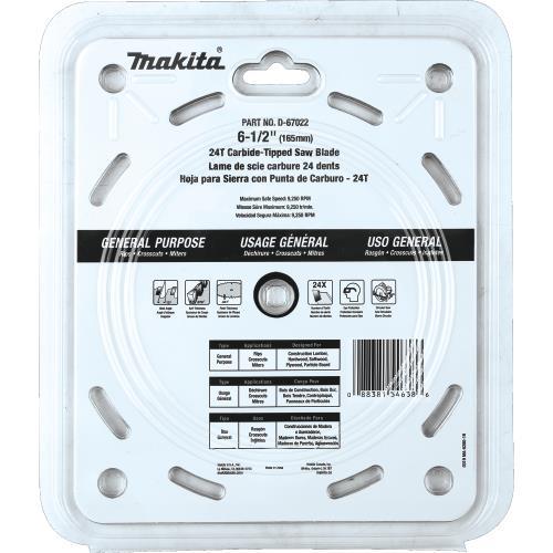 Makita D-67022 6‘1/2" 24T Carbide‘Tipped Circular Saw Blade, General Purpose