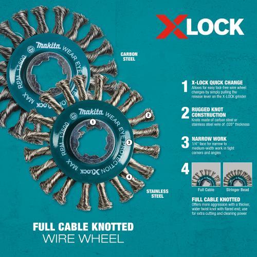 Makita D-72643 X‘LOCK 4‘1/2" Carbon Steel Full Cable Knotted Twist Wire Wheel