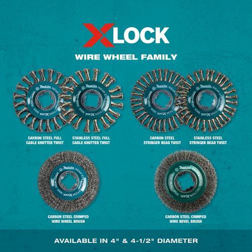 Makita D-72643 X‘LOCK 4‘1/2" Carbon Steel Full Cable Knotted Twist Wire Wheel