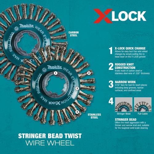 Makita D-72659 X‘LOCK 4‘1/2" Carbon Steel Stringer Bead Twist Wire Wheel