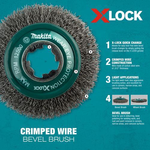 Makita D-73190 X‘LOCK 4" Carbon Steel Crimped Wire Bevel Brush