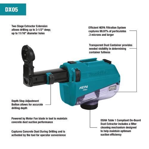 Makita DX05 Dust Extractor Attachment with HEPA Filter Cleaning Mechanism