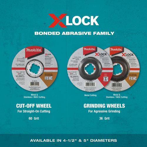 Makita E-00424 X‘LOCK 4‘1/2" x 1/4" x 7/8" Type 27 General Purpose 36 Grit Metal Abrasive Grinding Wheel