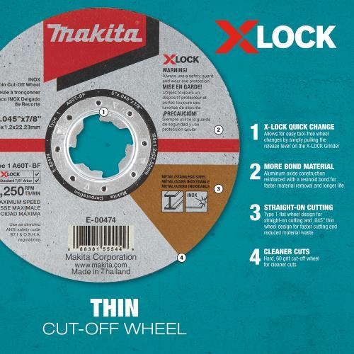 Makita E-00446 X‘LOCK 4‘1/2" x .045" x 7/8" Type 1 General Purpose 60 Grit Thin Cut‘Off Wheel for Metal and Stainless Steel Cutting