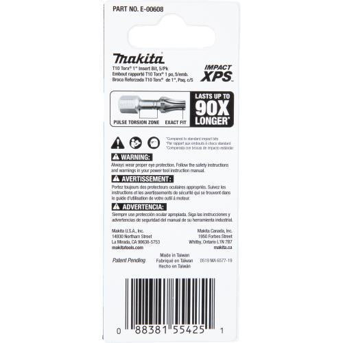 Makita E-00608 Impact XPS® T10 Torx 1" Insert Bit, 5/pk