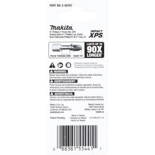 Makita E-00767 Impact XPS® #1 Phillips 2" Power Bit, 3/pk