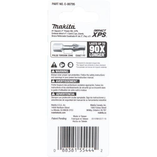 Makita E-00795 Impact XPS® #1 Square 2" Power Bit, 3/pk