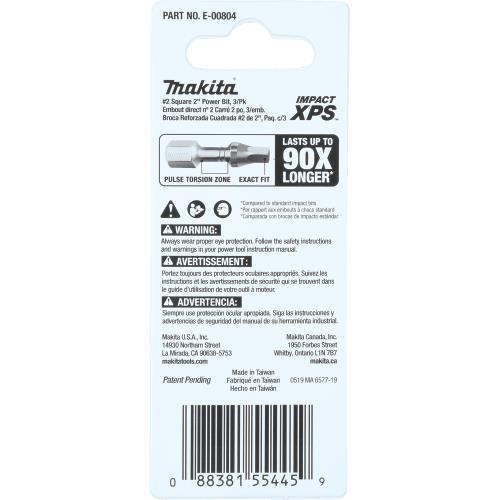 Makita E-00804 Impact XPS® #2 Square 2" Power Bit, 3/pk