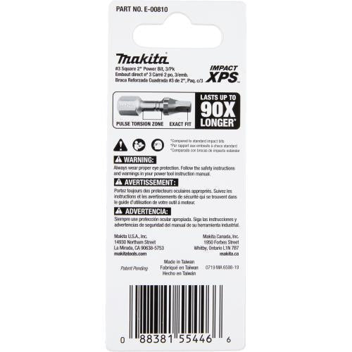 Makita E-00810 Impact XPS® #3 Square 2" Power Bit, 3/pk