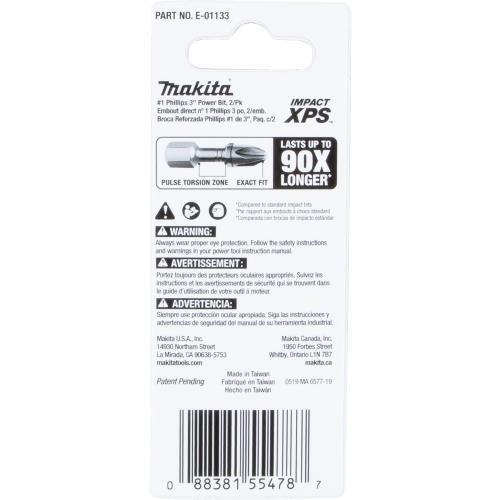 Makita E-01133 Impact XPS® #1 Phillips 3" Power Bit, 2/pk