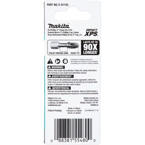 Makita E-01155 Impact XPS® #3 Phillips 3" Power Bit, 2/pk