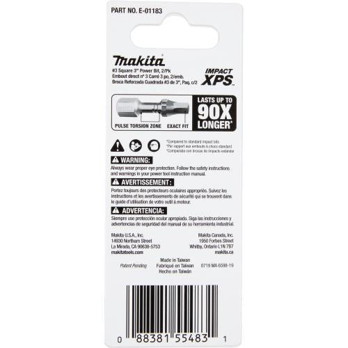 Makita E-01183 Impact XPS® #3 Square 3" Power Bit, 2/pk