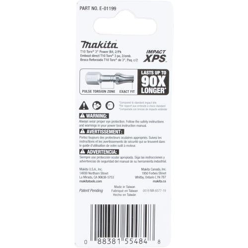 Makita E-01199 Impact XPS® T10 Torx 3" Power Bit, 2/pk