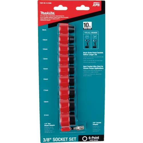 Makita E-01688 Impact XPS® 10 Pc. 3/8" Drive 6‘Point Metric Impact Socket Set w/ Standard Socket Adapter