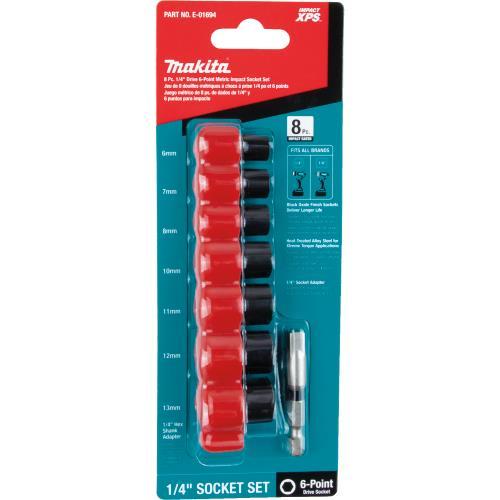 Makita E-01694 Impact XPS® 8 Pc. 1/4" Drive 6‘Point Metric Impact Socket Set w/ Standard Socket Adapter