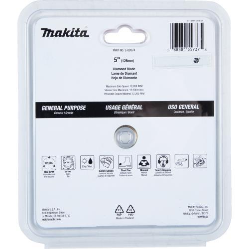 Makita E-02674 5" Diamond Blade, Continuous Rim, General Purpose