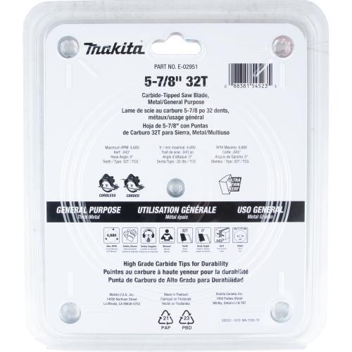 Makita E-02951 5‘7/8" 32T Carbide‘Tipped Saw Blade, Metal/General Purpose