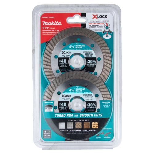 Makita E-07222 X‘LOCK 4‘1/2" Turbo Rim Diamond Blade for Masonry Cutting, 2/pk